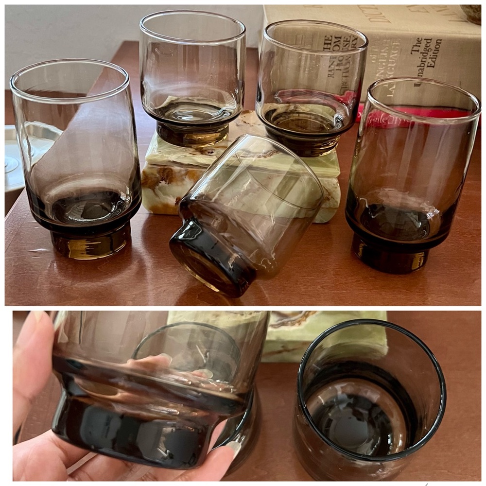 Vintage MCM Libbey Tawny Smokey Brown Rocks Highball Glasses